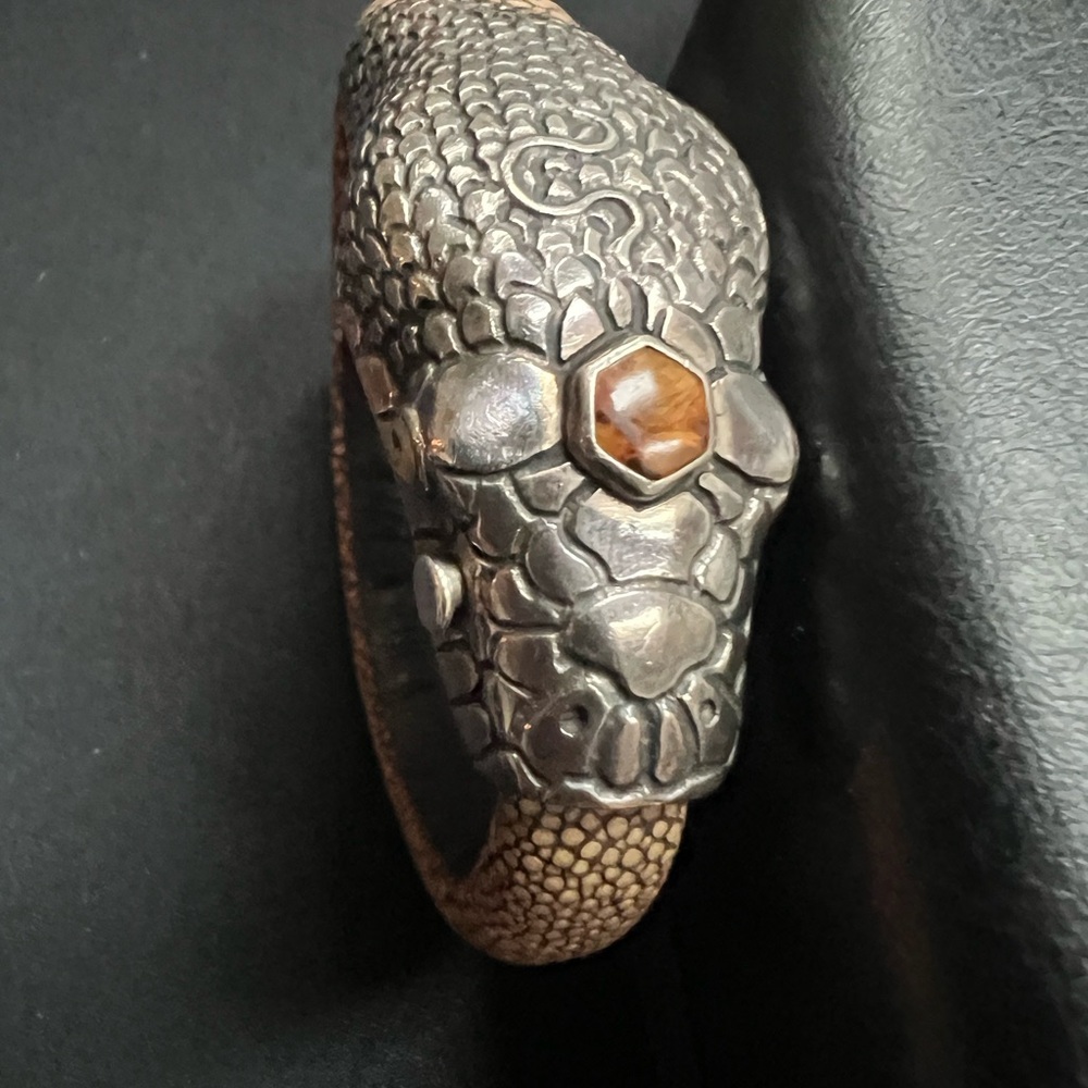 Vintage LOU GUERIN stingray and sterling silver Snake Cuff